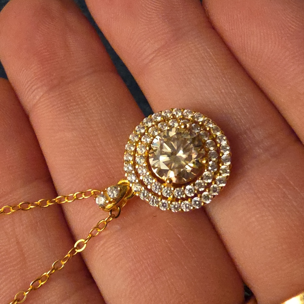 Certified5 Carat Mossanite 14k Gold Plated Over Sterling Silver Pendant Necklace